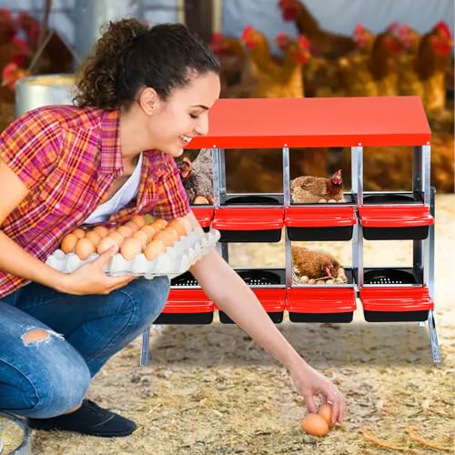 Chicken Nesting Box, Red 8 Hole Chicken Laying Box with Bracket, Tray for Egg Collection, Large Holes for Ventilation, Suitable for Chickens & Ducks - color: Red, size: 8 Holes with legs