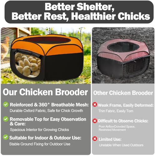 Brooder Box for Chicks, Starter Kit Pop-Up Chicken Brooder Playpen with Double Doors, Collapsible Chick Pen for Indoor Outdoor Use, Up to 20 Baby Chicks, Ducks & Quail