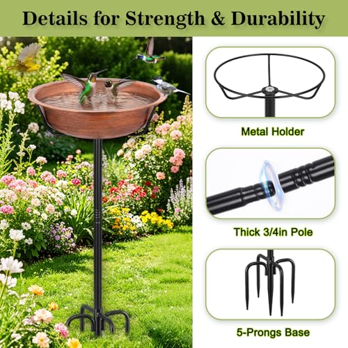 Gtongoko 3.2 Inch Deep Metal Bird Bath for Outside Heavy Duty, 35 Inch Height Bird Feeder Birdbaths for Outdoors, Garden Bird Bath Bowl with 5-prongs Base - size: 12″ dia, 3.2″ depth bowl