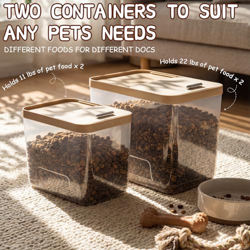 Lounsweer 4 Piece Pet Food Storage Container Dog Cat Treat Storage Container Large Airtight Rice Dispenser with Measuring Scoops for Dog Cat Bird Food Flour Kitchen Supplies(Clear,11 Lb, 22 lb) - size: 11 lb, 22 lb