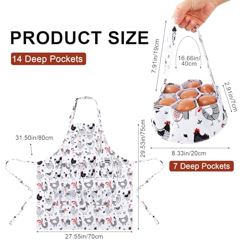 Egg Collecting Apron and Basket, Egg Apron for Fresh Eggs | 12 Pouches Chicken Egg Apron with 2 pockets, 7 Pouches Egg Basket, for Chicken, Duck, Goose, Bird, Various Poultry Collection