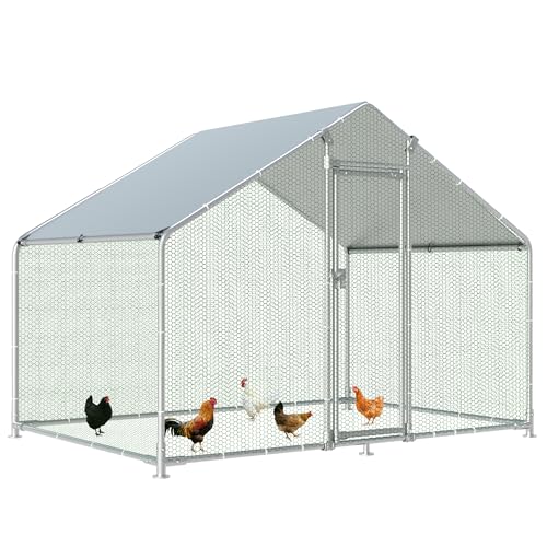 HITTITE Large Metal Chicken Coop with Run, 9.84 x 6.4 x 6.56 ft Walk in Poultry Cage Chicken Run Pen, Outdoor Chicken Runs for Yard with Waterproof & Anti-UV Cover - size: 118.0"L x 76.8"W x 78.7"H
