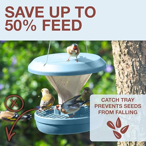 SWISSINNO Bird Feeders - No Mess Hanging Bird Feeder for Outdoors - Smart Birds Davos Spill Proof Wild Cardinal & Small Bird Feeder with Integrated Seed Catcher Tray - Dual Chamber - Light Blue - color: Light blue, style: Davos
