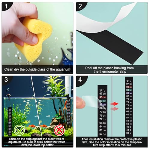 Aquarium Thermometer Strips, Fish Tank Thermometer Sticker 4 PCS | Adhesive Kombucha Beer Brewing Temperature Strip, Terrarium Water Temperature Test for Fish Tank (39 to 97℉/4 to 36℃) - size: 4 Count (Pack of 1)