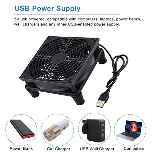 GDSTIME 120mm Router Fan Cooler, L/M/H 3 Speed Controller DC 5V USB Powered | Quiet, for Xbox Modem Routers Mini PC DVR TV Box Cooling - size: 120mm USB Fan