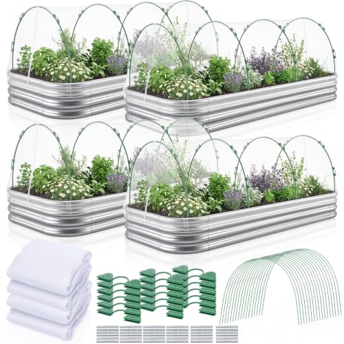 4 Pack Garden Netting Kit for Raised Beds 4x2ft Raised Garden Bed Net with Fiberglass Hoops Drawstring Clips for Plant Mesh Vegetables Fruits Flowers Enclosure Pests Bird Barrier