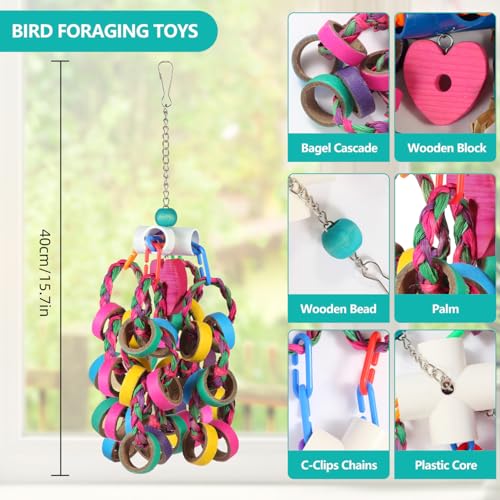 lovyoCoCo Bird Toys Conure Toys,Bird Parrot Foraging Shredder 24 Pcs Colorful Bagel Chewy Rings for Small Parrots Parakeets Conures Cockatiels Love Bird Cage Accessies (W) - color: W