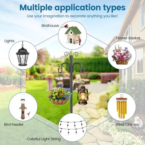 Shepherds Hooks for Outdoor,113 inch 4 Hooks Heavy Duty Adjustable Bird Feeder Pole for Hanging Plant Baskets, Lantern, Hummingbird Feeder Garden Plant, Hanging Wedding Decor,Wind Chimes - size: 9 FT