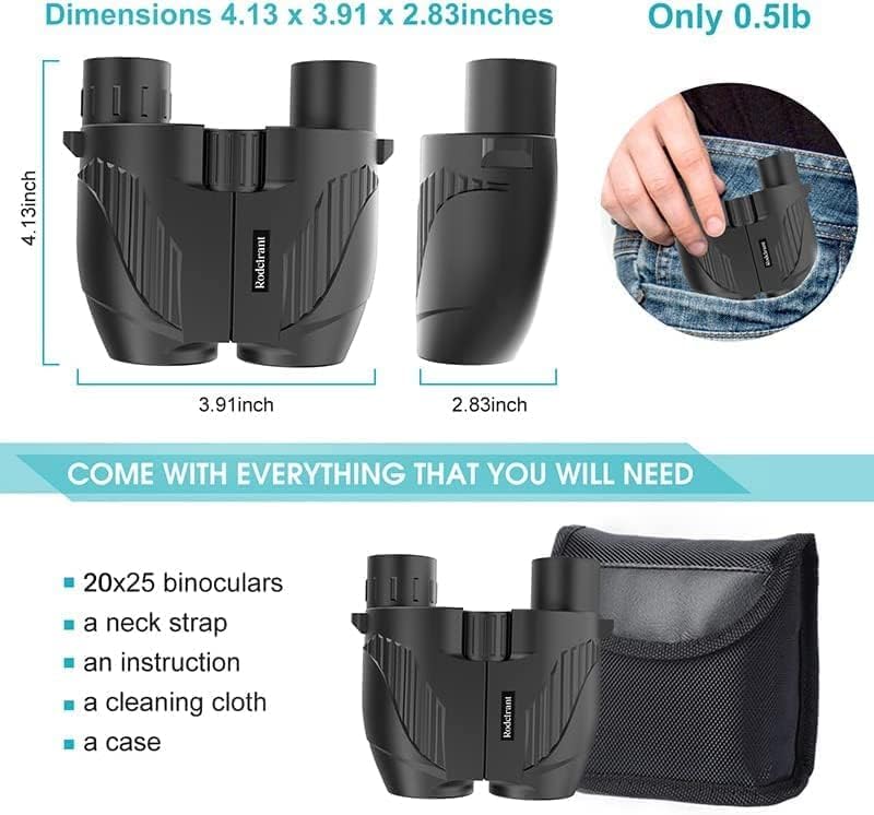 20X25 Compact Binoculars for Adults,Large Eyepiece Waterproof Binocular,Easy Focus Small Binoculars for Bird Watching,Hiking and Concert,Black