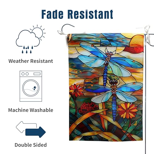 Stained Glass Dragonfly Garden Flag Spring Summer House Flag Fall Floral Decorative Yard Flags for Outside 28x40 Double Sided Large Seasonal Lawn Flags Rustic Outdoor Decor - color: glassdragonfly