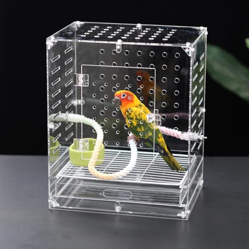 Clear Acrylic Bird Cage for Small Birds, Transparent Display Habitat for Canary, Parakeet - Easy to Clean & Assemble (9x12x15in) - size: 9"L x 12"W x 15"H