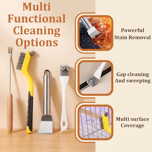 4Pcs Bird Cage Cleaner Brush Kit,Birdcage Cleaning Brush with Long Handle,Bird Cage Accessories Stainless Steel Poop Remover Shovel Fork Cleaner for Small Animal Cages - color: Set A