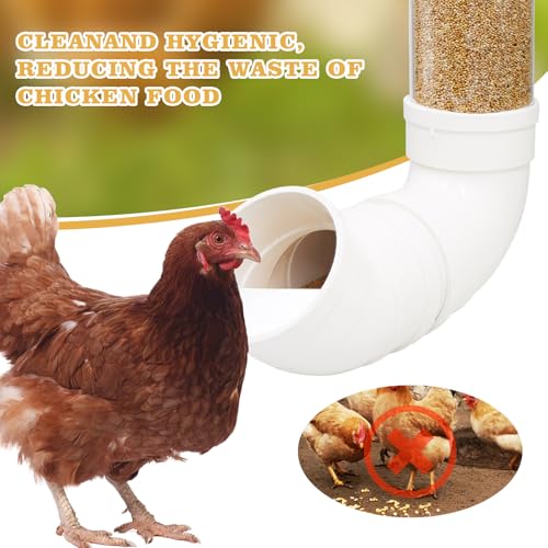 2-Pack Chicken Feeders No Waste, Chicken Feeder Kit with a Big One and a Small One, Automatic Chicken Feeder for Chicken Coop, PVC Gravity Poultry Feeders for Chickens, Ducks, Turkeys, Geese