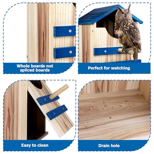 Screech Owl House, Large Handmade Wooden Owl Boxes for Outside with Mounting Screws, 14" x 10" x 10" Easy Assembly Required Nesting Box for Outdoors, Cozy House for Lovely Birds