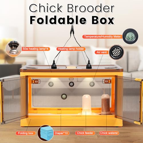 142L Chicken Brooder Box for Chicks Kit with Heater Chicks Warmer Brooder Plate Ducks Tent Pen Thermometer for 30 Ducks Bedding Indoor Quail Brooder (142L) - size: 142L