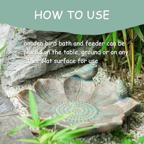 Bird Bath for Outdoors, Resin Garden Ground Birdbath Bowl Yard Decor | Antique Outdoor Garden Bird Baths with Vintage Bird Ornament, Tabletop Flower Birdbaths Bird Feeder for Outside Yard Decor - color: Bronze