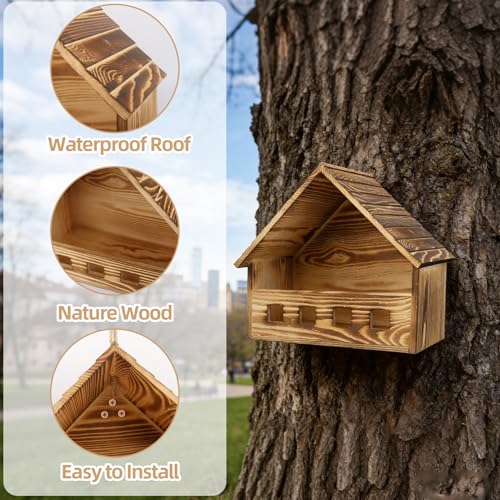Mourning Dove Nesting Box - 11.42"x6.30"x10.63" Carbonized Cedar Bird House, Outdoor Wooden Birdhouse for Doves & Small Birds to Nest, Thoughtful Gift for Bird Lovers