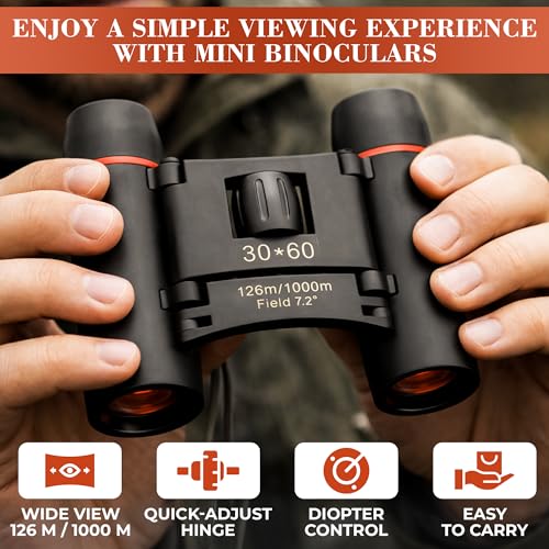 Compact Binoculars, 7X Magnification, Pocket Size, Lightweight | Mini Binoculars for Adults, Bird Watching, Travel & Concerts; Center-Focus; Rubber-Coated Grip; Not Night Vision; Storage Bag