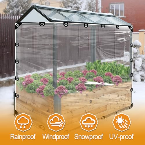 8x10ft Anti-Tear Clear Tarp Waterproof - 2pcs Windproof Poly Tarpaulin, Heavy Duty Transparent Enclosure with Grommets for Covering Chicken Coops Greenhouse Garden Plants - size: 8x10ft
