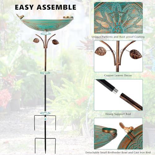 Metal Bird Baths for Outdoors, 39" H Birdbath with 13 Inch Bowl | Standing Bird Bath & Bird Feeder with Stake for Outside Garden Patio Yard Lawn Decor,Green - color: Green