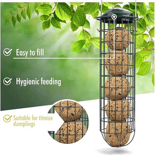Wild Animal Heart | Fat Ball Holder 12" - 5 Year Guarantee - Made of rustproof Metal Bird Feeding Station for Fat Balls - Ecological Bird Feeder (31cm, Green)
