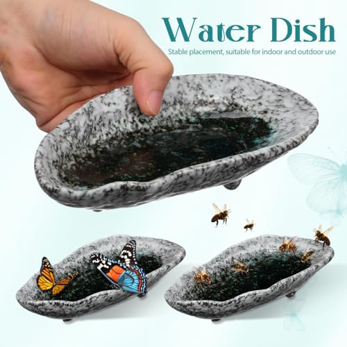 Toddmomy Butterfly Puddler Garden Stone, 8.25inch Outdoor Butterfly Feeder Bee Watering Station Ceramic Bird Bath Water Food Holder for Feeding for Yard Lawn Decoration