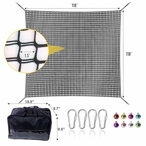 Climbing Net for Kids - 9.9FT x 9.9FT Double Layers Heavy Duty Playground Safety Net, Climbing Cargo Net for Tree House Tree Fort, Back Yard, Jungle Gyms, Monkey Bar Security Mesh（Black） - color: Black, size: 9.9' x 9.9'