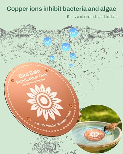 OICEME Bird Bath Purification Disk Pure Copper Outside Birdbath Solar Power Water Backyard Winter Solar Power Humming Cleaner Pedestal Fountain Bowl Metal Warmer Deck Gifts Accessories - color: 1 pcs Copper Heronsbill