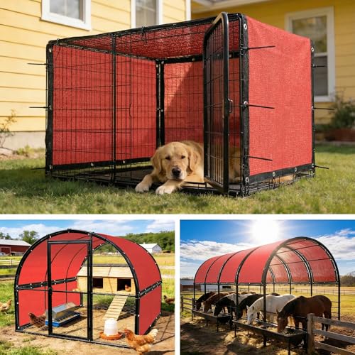 Amgo 90% UV Block Sun Shade Cloth for Dog Kennel Cover, 2' x 2' Red Pet Playpen Sunshade with Grommets, Durable Mesh Tarp for Crate, Patio, Stable,Chicken Coop & Outdoor Privacy Screen. - color: Red, size: 2' x 2' Custom Size