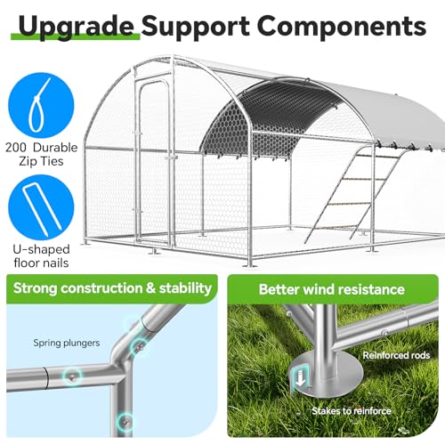 10 x 13.2 x 6.4 FT Metal Chicken Coop, Chicken Run with Cover | Walk-in Chicken Coop, Waterproof Cover, Side Hardware Cloth, Roosting Perch, reinforced frame, Backyard & Farm Use - size: 13.1x10.1Ft