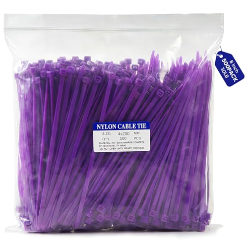 Zip Ties, 500pcs Purple Zip Ties 8 Inch, Plastic Ties Small Zipties Cable Tie Wraps, Multi-Purpose Cable Management Ties, Self-Locking Ziptie for Office and Home(Can bear 30lb) - color: Purple, size: 8" (500 Pack)