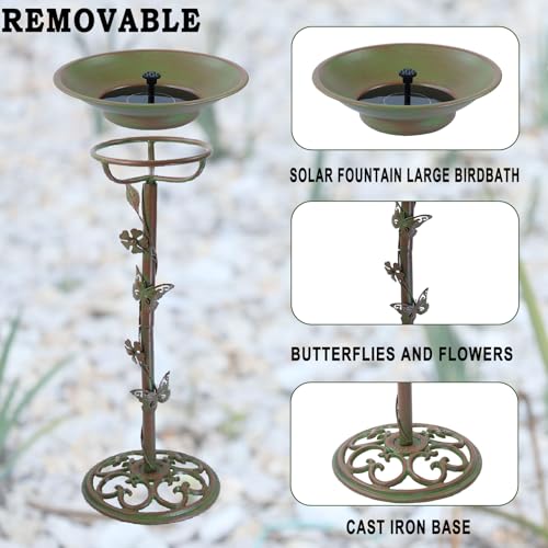 28.5"H Solar Bird Bath for Outside,Cast Iron Bird Bath with Solar Fountain | Metal Bird Baths Bubbler,Birdbaths for Outdoors,for Garden Outdoor Decoration - color: GREEN-C