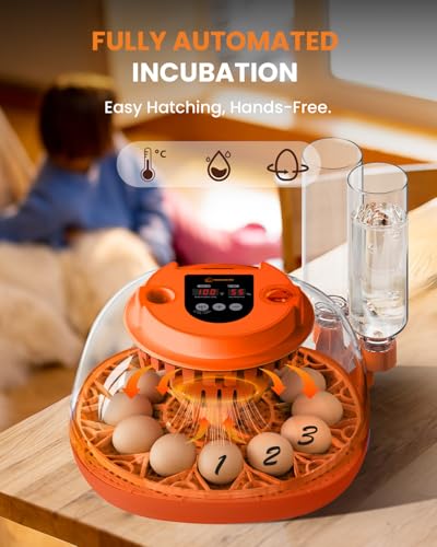 12 Egg Incubator with Automatic Turning & Humidity Control, Fully Automatic Incubators with Egg Candler, STEM/STEAM Educational kit, for Hatching Chicken, Duck, Quail, Pigeon, Home, Classroom Use
