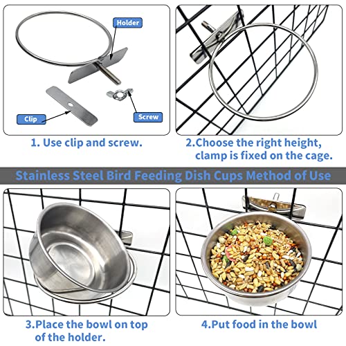 Tfwadmx 6 Pcs Bird Feeding Dish Cups Parrot Food Bowl Clamp Holder Coop Cup, Bird Cage Water Bowl for Parakeet African Greys Conure Cockatiels Lovebird Budgie Chinchilla