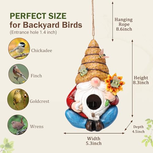 Yinns Bird House, Decorative Hanging Solar Gnome Birdhouse for Garden Decor | Birdhouses for Outdoors, Hanging Funny Bee Solar Gnome Birdhouse for Outside Cardinal Bluebird Wild Birds Nesting - color: D-Bee Solar Gnome