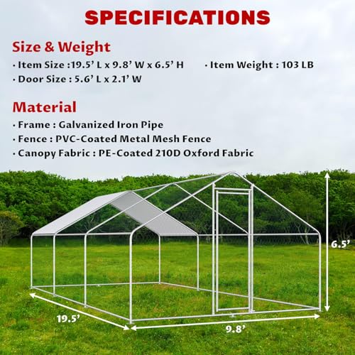 19.5x9.8x6.5ft Metal Chicken Coop, 3-Room Run with Cover | 3-room walk-in chicken run with galvanized steel frame, waterproof UV-resistant cover, lockable door, and PVC-coated mesh. - color: 3-Unit Coop