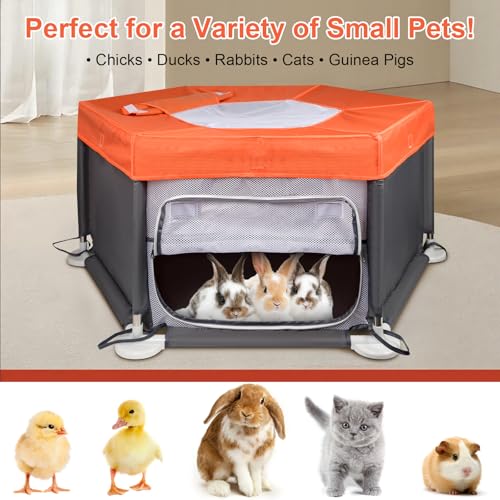 45"x45"x19.7" Sturdy Stainless Steel Frame Small Animal Playpen, Brooder Box for Chicks with Removable Roof & Bottom Pad for Easy Cleaning, Pet Playpen for Ducks, Kittens, Bunnies, Quails, Guinea Pigs