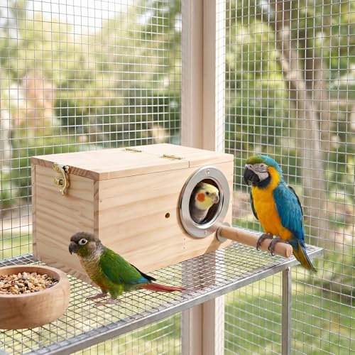2 Pack 7.9x4.7x4.7 Inches Parakeet Nest Box Natural Wood Bird Nesting Box for Budgie Lovebirds Cockatiel Parrots Mating Aviary