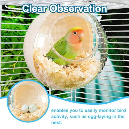Bird Nest, Warm Bird Bed for Cage, Clear Parrot Nesting House with 2 Mats Hanging Parakeet Cage Accessories for Lovebird, Canary, Budgie, Finch, Hamster (Clear)