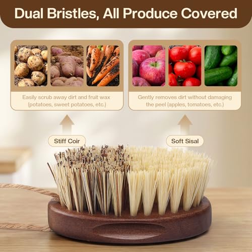 Vegetable and Fruit Cleaning Brush Scrubber Beechwood Handle Fruits Veggie Wash Brushes Potato Carrot Cucumber Mushrooms Washing Cleaner(Beige Brown, 1) - color: Beige Brown