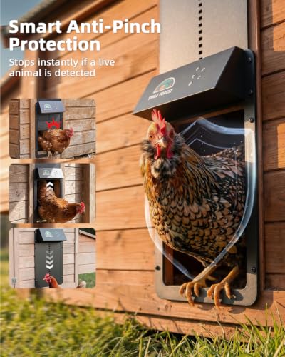 Smart WiFi Automatic Chicken Coop Door with App Controlled, Aluminum Alloy Automatic Chicken Door with Multiple Modes, Solar Chicken Coop Door with Timer & Light Sensor
