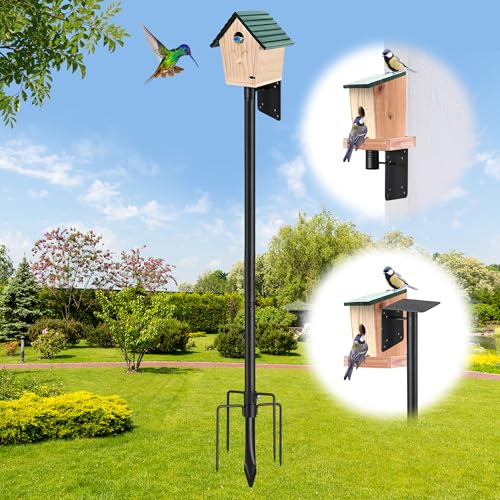 Bird House Pole for Outdoor, 58 Inch Heavy Duty Bird Feeder Pole with 5-Prong Base,1 Inch Diameter Bird Feeder Stand for Yard Garden Patio Watching (Without Bird House) - size: 58"