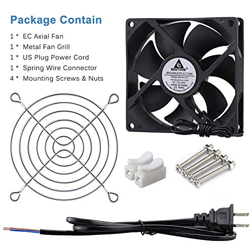 GDSTIME AXIAL 9225, New Muffin Fan, 110V 115V 120V 220V 240V AC 90mm 92mm Fan, for DIY Cooling Ventilation Exhaust Projects | AXIAL 9225, Muffin Fan, 80V - 240V, High Speed, for DIY Cooling Ventilation Projects - size: 92x92x25mm