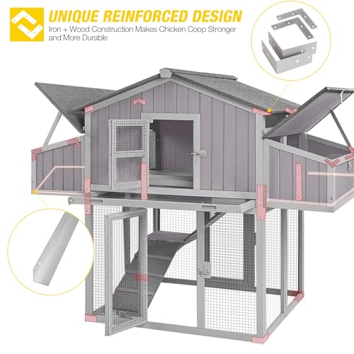 Aivituvin Chicken Coop Double Folding Fir Wood Chicken House with Large Nesting Box Poultry Cage Upgrade with Strong Iron Frame, Durable & Waterproof for 4-6 Hens Duck Coop - size: AIR66