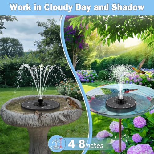 Yzert Solar Fountain with 2000mah Battery, 3-Level Adjustable Water Height, Rotating Rods, Works in Shadow, 7 Nozzles, 2026 3.5W Glass Outdoor Fountain Pump for Bird Bath, Garden, Pond, Flower Pot - color: Black