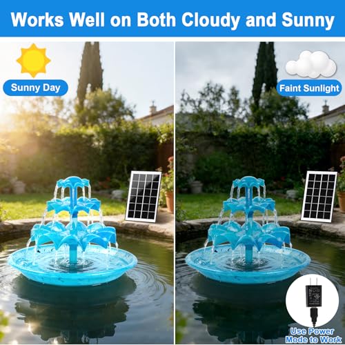 Yeomi 3-Tier Solar Fountain Pump with LED Lights, 24H Outdoor Water Feature, Detachable Design, Multi-Function Bird Bath Water Fountain for Garden Patio Yard Backyard Pond, 3.5W - color: Blue