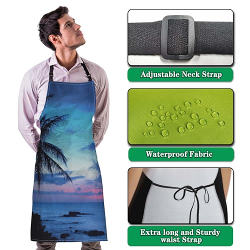 Kitchen Aprons for Men Hawaii Beach Blue Sunset Apron for Women for Cooking Restaurant BBQ Painting Crafting Gardening 27” (W) x 31” (H), Waterproof Apron - color: Hawaii Beach Sunset