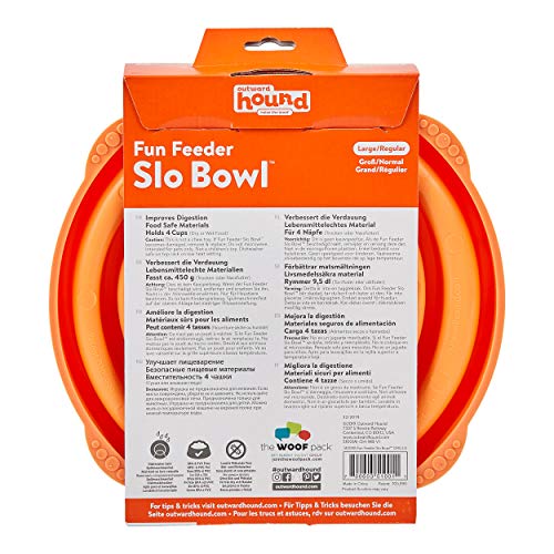 Outward Hound Fun Feeder Slo Bowl – Large 4‑Cup Capacity,Slow Feeding,Medium to Large Dogs,Non‑Slip,Orange,Swirl Pattern,(Pack of 6) - color: Orange, size: Large (Pack of 6)