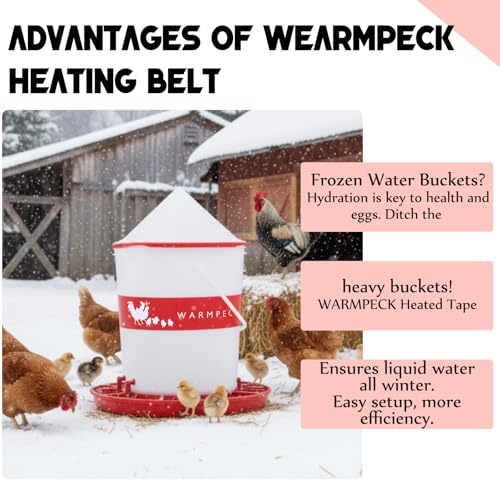 Remerry 2 Pcs 31.4 Inch Thermostatic Bucket Belt Chicken Water Heater for Winter Strap Heated with 6 ft Power Cord for 2-5 Gal Buckets Self Regulating Poultry Water Heater Band for Prevent Freezing