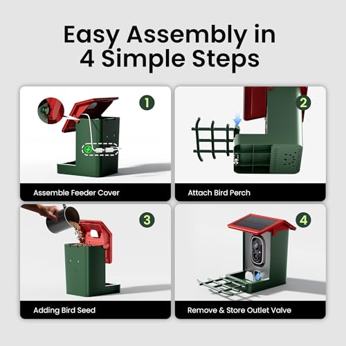 Smart Bird Feeder with Camera Solar Powered, 2K HD Video, AI Bird Species Identification, Instant Arrival Alerts, Weatherproof Design for Effortless Birdwatching, Best Gift for BirdLovers, Red - color: Green-Red